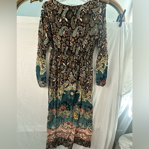 O’Neill Paisley Boho Midi Dress Long Sleeve Button Front Teal Floral Size Small - Picture 5 of 6
